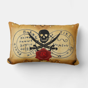 ANTIQUE TALISMAN / PIRATES TREASURE MAP WAX SEAL LUMBAR PILLOW
