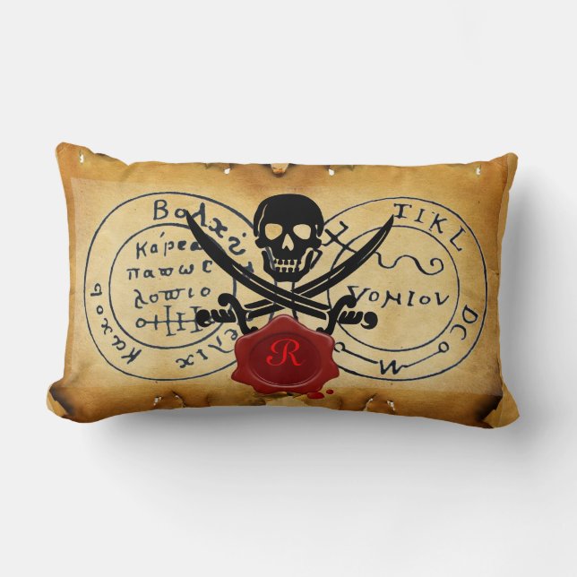 ANTIQUE TALISMAN / PIRATES TREASURE MAP WAX SEAL LUMBAR PILLOW (Front)