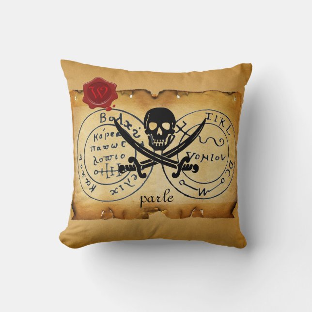 ANTIQUE TALISMAN / PIRATES TREASURE MAP WAX SEAL THROW PILLOW (Front)