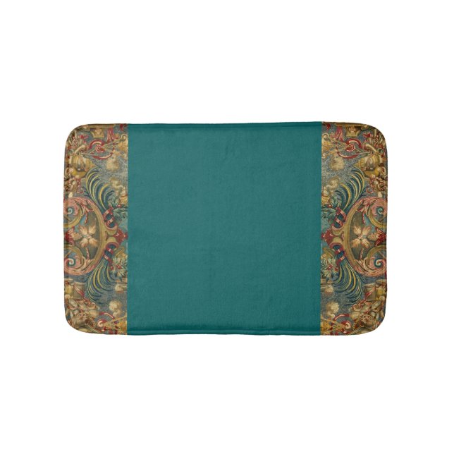 Antique Tapestry Jewel Tones Dark Teal Phthalo Bath Mat (Front)