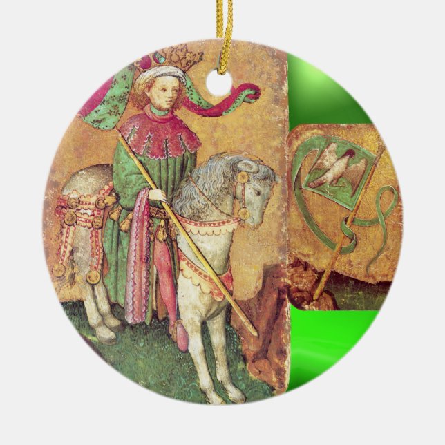 Antique Tarots /German Court Cards/King of Falcons Ceramic Ornament (Front)