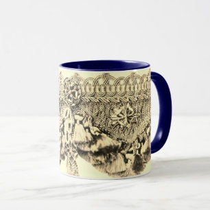Antique tassel and lace pattern gold cream  mug