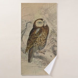 Antique Tawny Owl Print Bath Towel