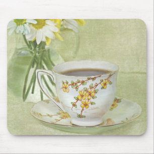 antique teacup with daisies mouse pad