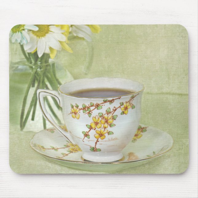 Antique Teacup With Daisy Mouse Pad (Front)