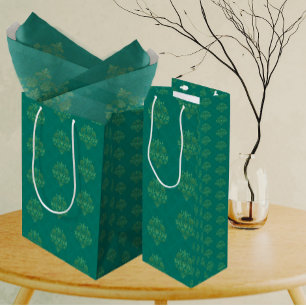 Antique Teal Green Gold Damask  Medium Gift Bag