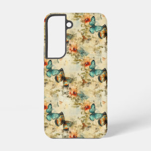 Antique Teal Orange Butterfly Floral Samsung Galaxy Case