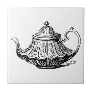 Antique Teapot Illustration Tile