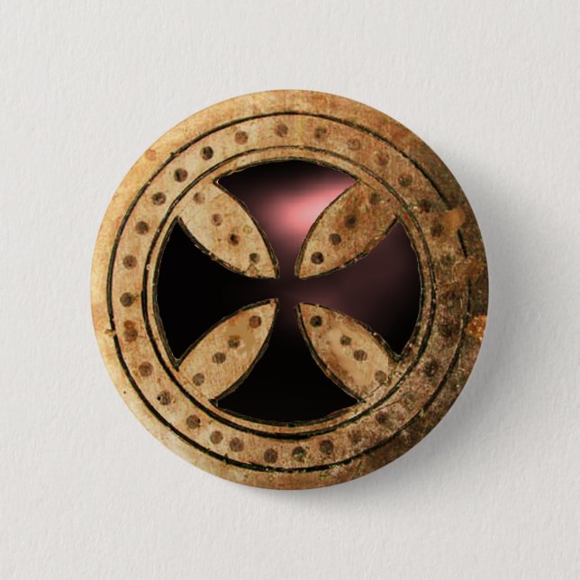 ANTIQUE TEMPLAR CROSS Black Onyx  Gem 2 Inch Round Button (Front)