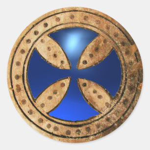 ANTIQUE TEMPLAR CROSS Blue Sapphire Gem Classic Round Sticker