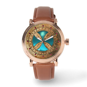 ANTIQUE TEMPLAR CROSS Blue Turquoise Gem Watch