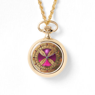 ANTIQUE TEMPLAR CROSS Pink Fuchsia Gem Watch