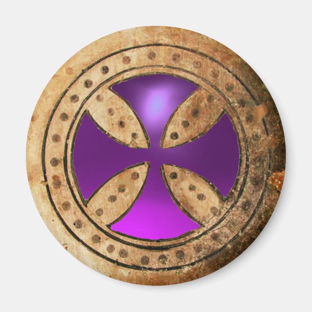 ANTIQUE TEMPLAR CROSS Purple Amethyst Gem Magnet (Front)