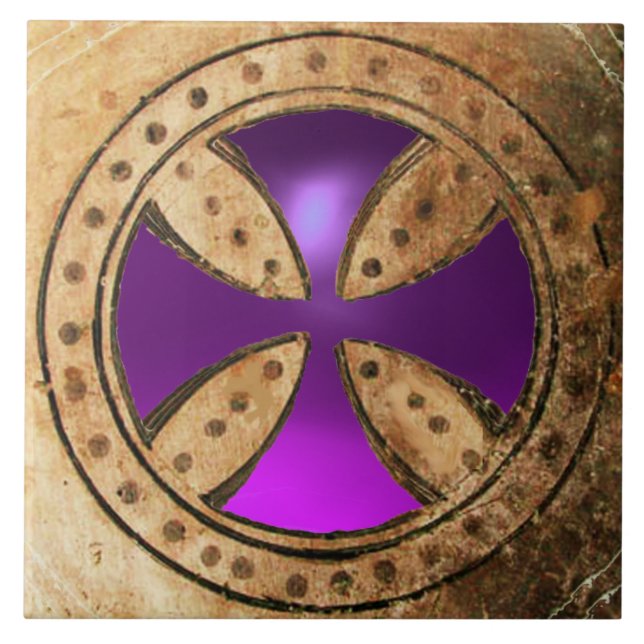 ANTIQUE TEMPLAR CROSS Purple Amethyst Gem Tile (Front)