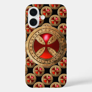 ANTIQUE TEMPLAR CROSS Red Ruby Gem iPhone 16 Case