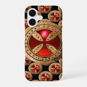 ANTIQUE TEMPLAR CROSS Red Ruby Gem iPhone 16 Case