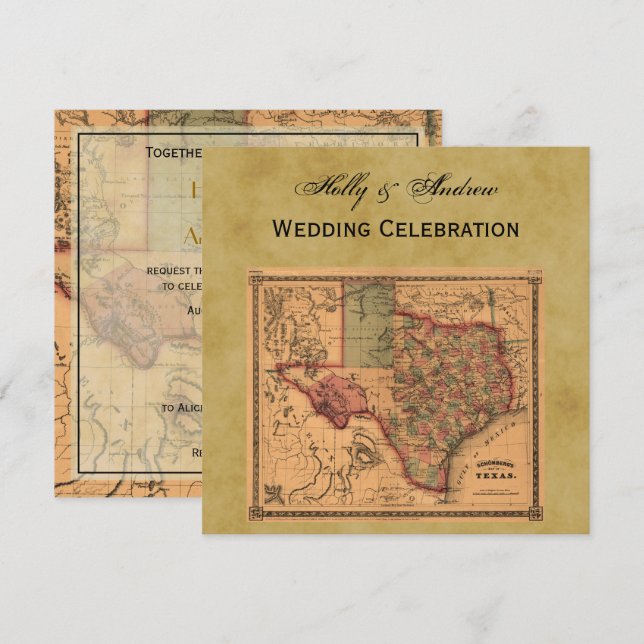 * Antique Texas Map #1, Distressed BG #3 Invitation (Front/Back)