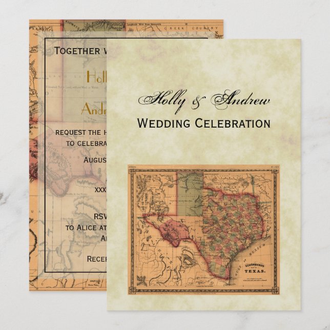* Antique Texas Map #1, Distressed BG #3 Invitation (Front/Back)