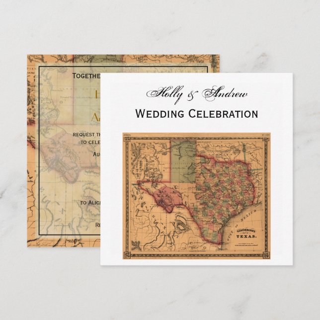 * Antique Texas Map #1 Invitation (Front/Back)