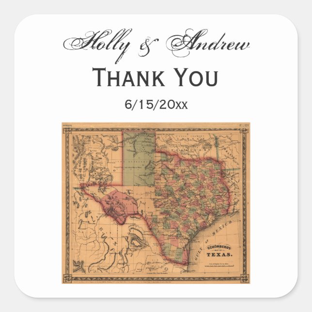 Antique Texas Map #1 Square Sticker (Front)