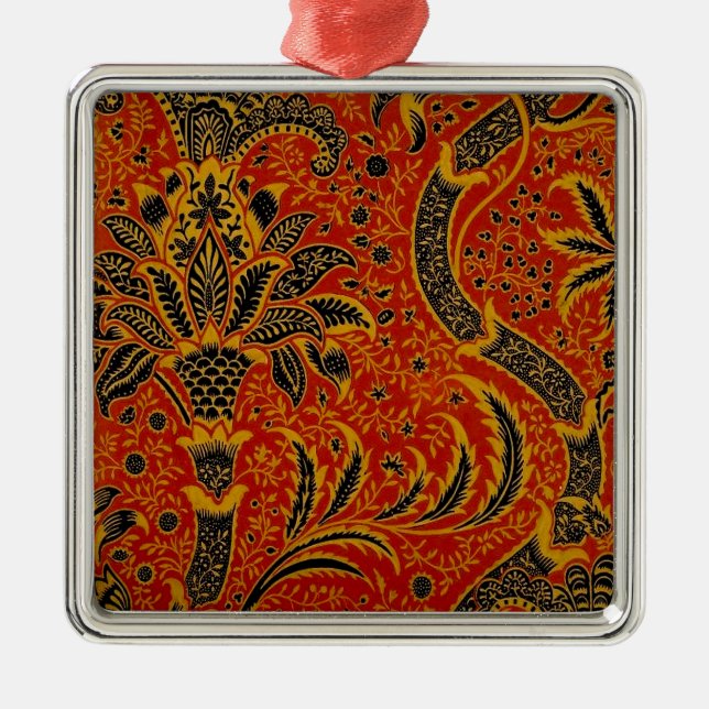 Antique Textile Carpet Red Wallpaper Pattern Metal Ornament (Front)