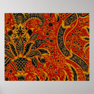 Antique Textile Carpet Red Wallpaper Pattern Poster