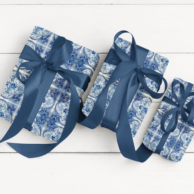 Antique Tile in Delft Blue  Wrapping Paper Sheet (Creator Uploaded)