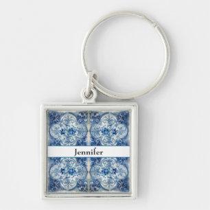 Antique Tiles in Delft Blue customizable Keychain