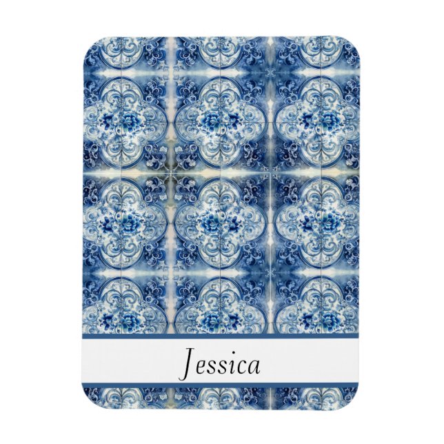 Antique Tiles in Delft Blue customizable Magnet (Vertical)