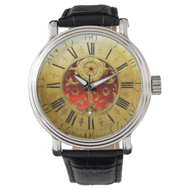 ANTIQUE TIME Red Ruby Gemstones,Gold Yellow Watch (Front)