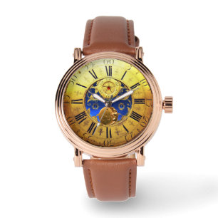 ANTIQUE TIME ,Sun, Moon and Stars,Blue Gold Yellow Watch
