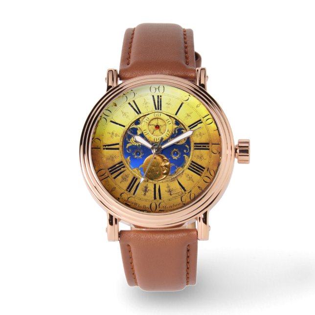 ANTIQUE TIME ,Sun, Moon and Stars,Blue Gold Yellow Watch (Front)