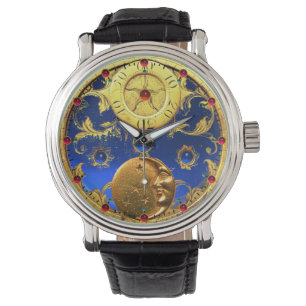 ANTIQUE TIME ,Sun, Moon and Stars,Blue Gold Yellow Watch