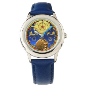 ANTIQUE TIME ,Sun, Moon and Stars,Blue Gold Yellow Watch