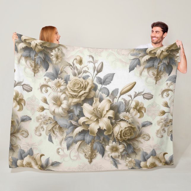 Antique Tinge Yellow Floral Perfection Fleece Blanket (In Situ)