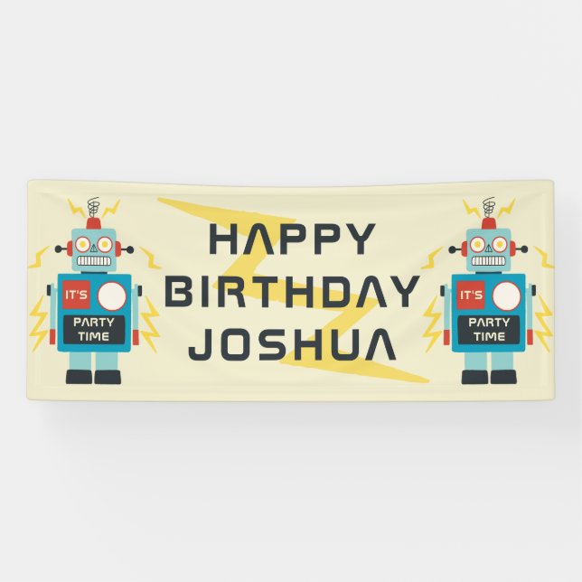 Antique Toy Robot Birthday Banner (Horizontal)
