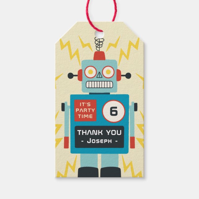 Antique Toy Robot Birthday Gift Tags (Front)