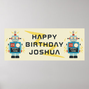 Antique Toy Robot Birthday Poster