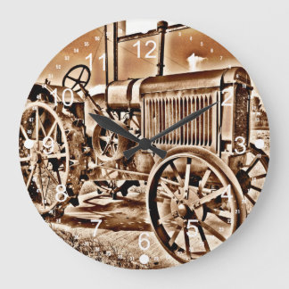 Antique Tractor Farm Equipment Classic Sepia Large Clock
