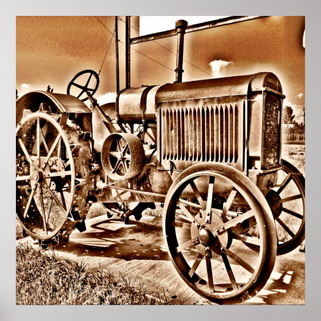 Antique Tractor Farm Equipment Classic Sepia Poster (Front)
