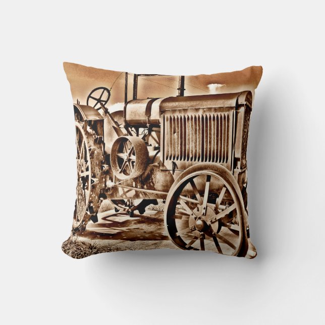 Antique Tractor Farm Equipment Classic Sepia Throw Pillow (Front)