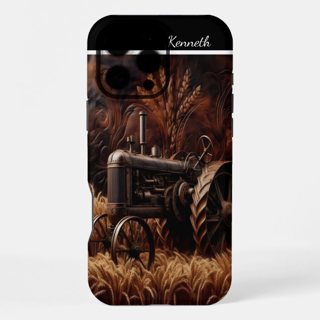 Antique Tractor in Wheat Field iPhone Case (Back)