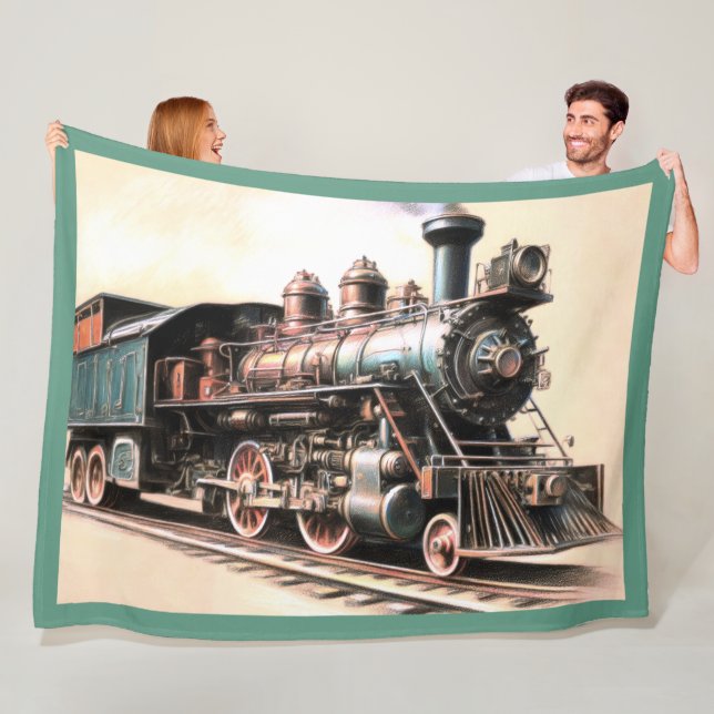 Antique Train Engine Railfan Fleece Blanket (In Situ)