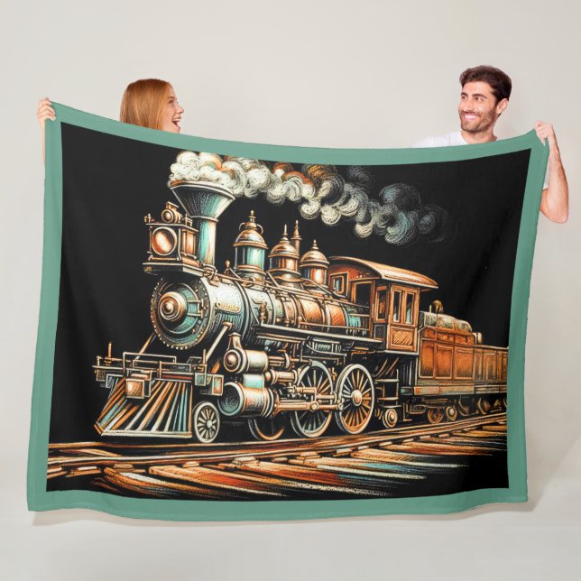 Antique Train Engine Railfan Fleece Blanket (In Situ)