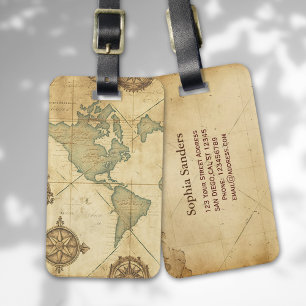 Antique Traveler Map Luggage Tag