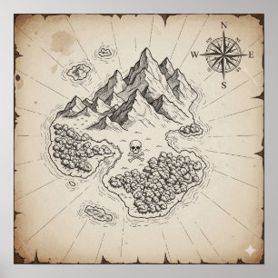Antique Treasure Island Map Poster