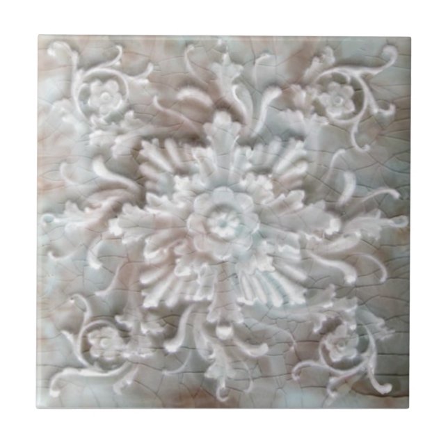 Antique Trent Floral Repro Faux Relief Majolica Tile (Front)