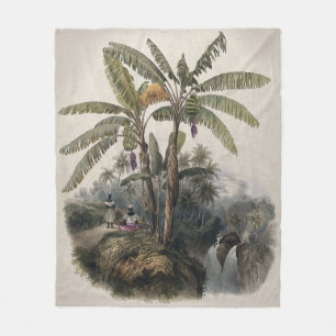 Antique Tropical Banana Tree Forest   Vintage Bota Fleece Blanket