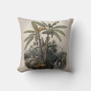 Antique Tropical Banana Tree Forest Vintage Bota Throw Pillow