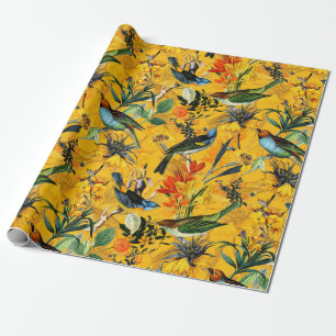 Antique tropical flower and birds jungle pattern wrapping paper